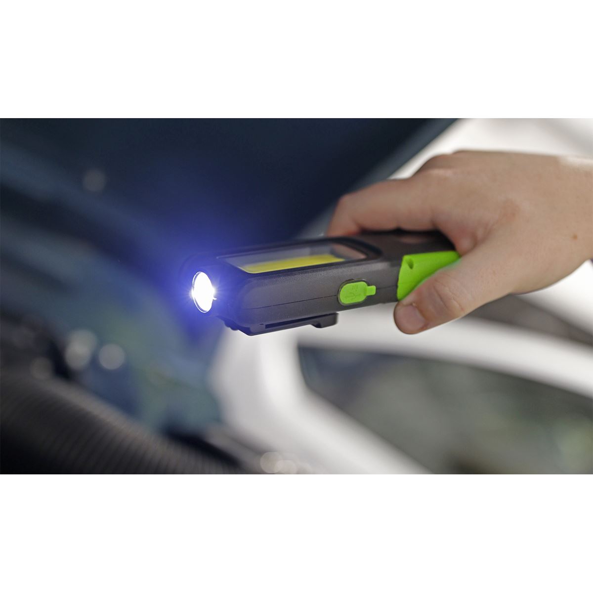 Sealey LED318G Rechargeable Inspection Light 5W COB & 3W SMD LED with Power Bank - Green