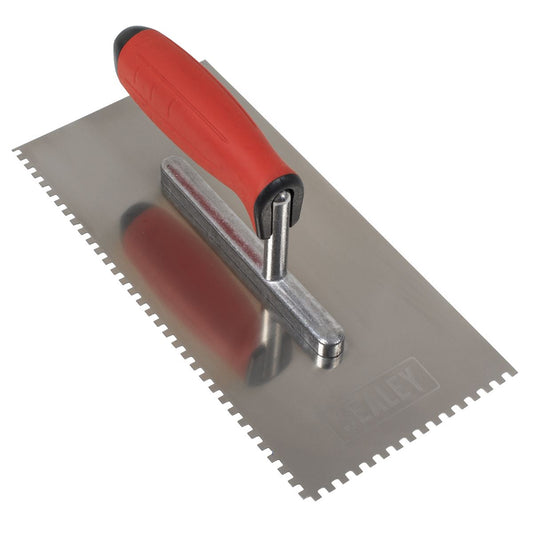 Sealey T7804 Stainless Steel 270mm Notched Trowel - Rubber Handle - 4mm