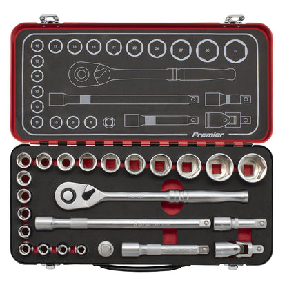 Sealey AK7924 Socket Set 1/2"Sq Drive 24pc -  Premier Platinum