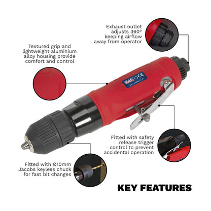 Sealey GSA232 Air Drill Straight with Ø10mm Keyless Chuck