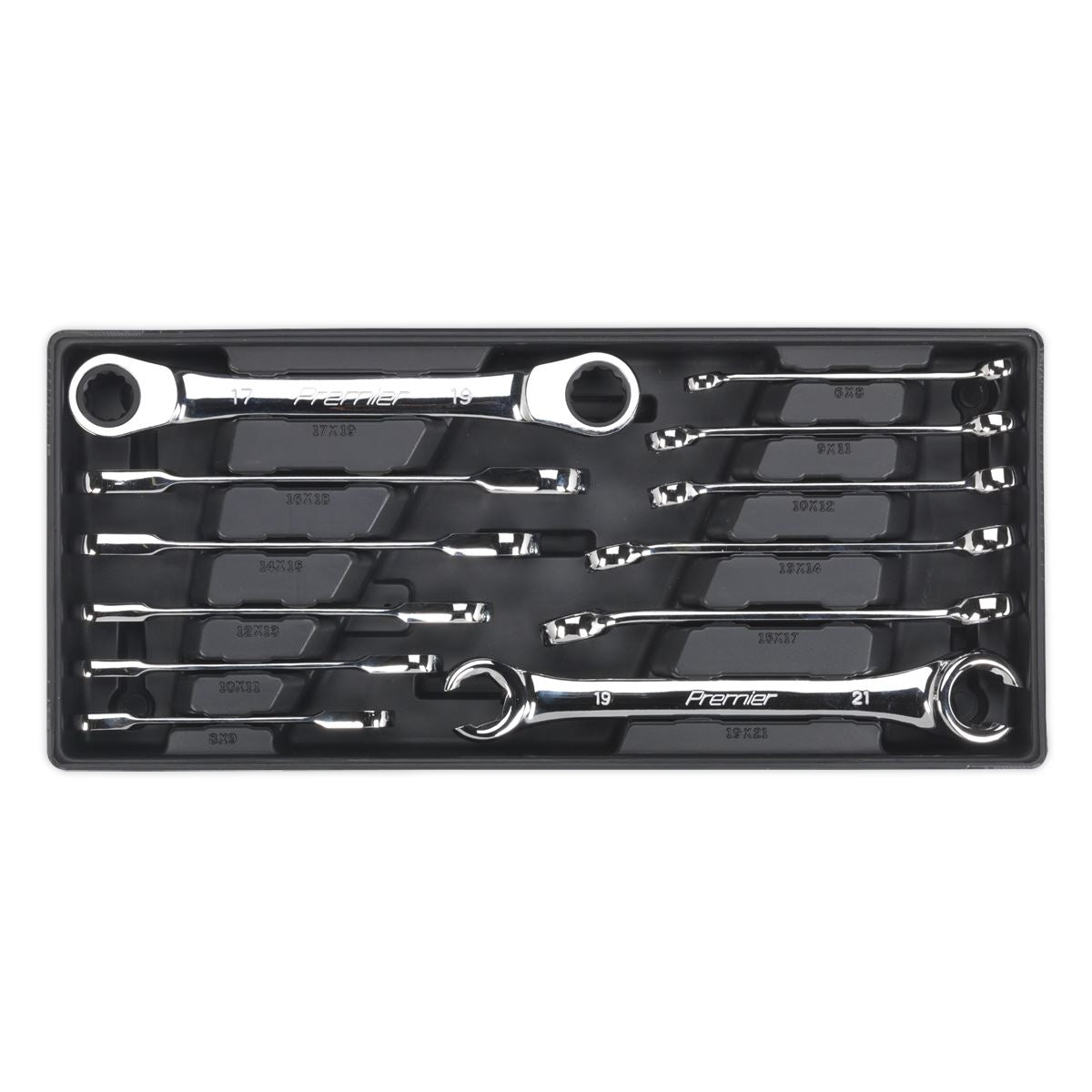 Sealey TBT13 Tool Tray with Flare Nut & Ratchet Ring Spanner Set 12pc