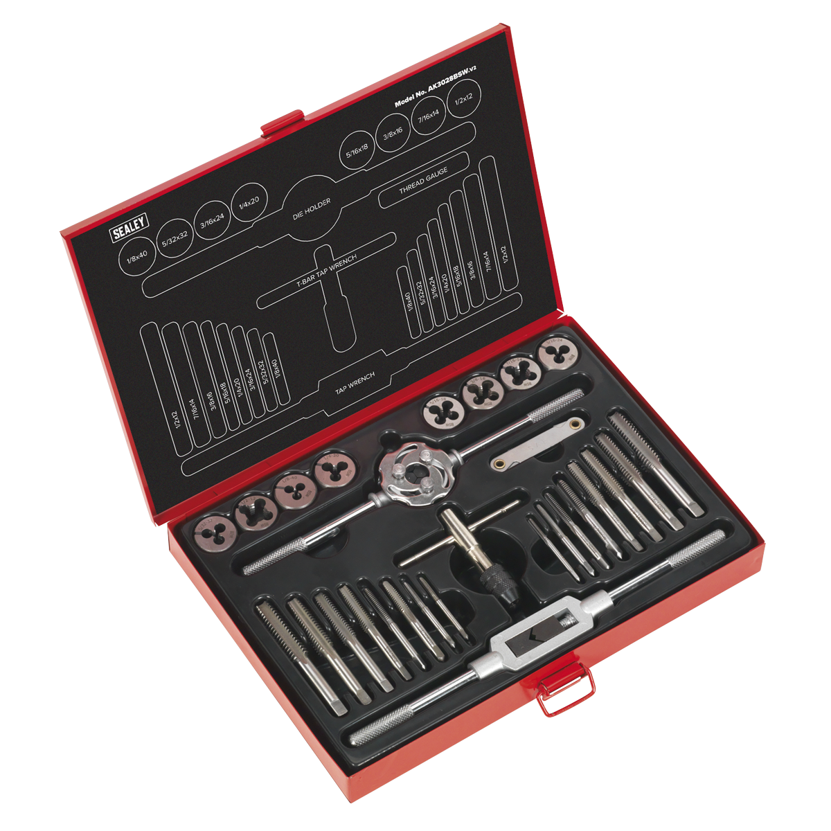 Sealey AK3028BSW Tap & Die Set 28pc Split Dies Imperial BSW