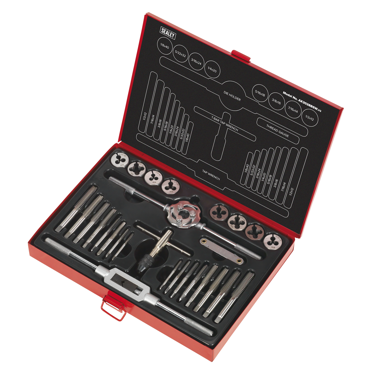 Sealey AK3028BSW Tap & Die Set 28pc Split Dies Imperial BSW