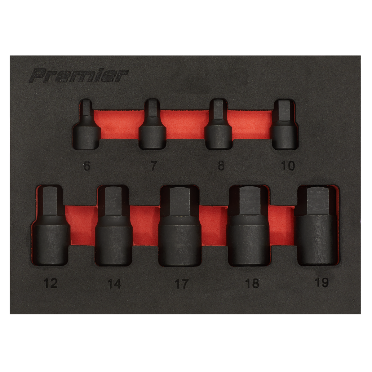 Sealey AK5525 Low Profile Impact Hex Socket Bit Set 1/4" & 3/8" Sq. Drive 9pc - Metric