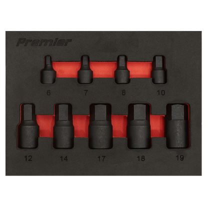 Sealey AK5525 Low Profile Impact Hex Socket Bit Set 1/4" & 3/8" Sq. Drive 9pc - Metric