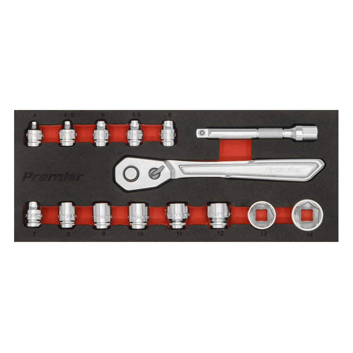 Sealey AK5783 Low Profile Socket Set 15pc 1/4"Sq Drive Metric - Premier Platinum