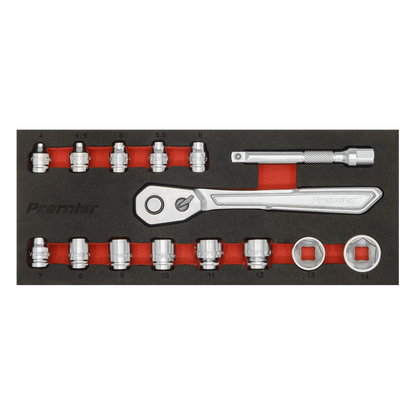 Sealey AK5783 Low Profile Socket Set 15pc 1/4"Sq Drive Metric - Premier Platinum