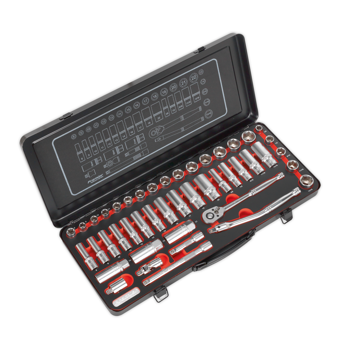 Sealey AK692P Socket Set 45pc 3/8"Sq Drive 6pt WallDrive® - DuoMetric® Platinum Series