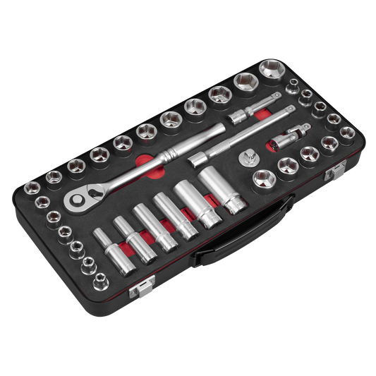 Sealey AK7923 Socket Set 3/8"Sq Drive 37pc - Metric/Imperial - Premier Platinum