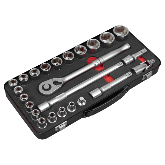 Sealey AK7924 Socket Set 1/2"Sq Drive 24pc -  Premier Platinum