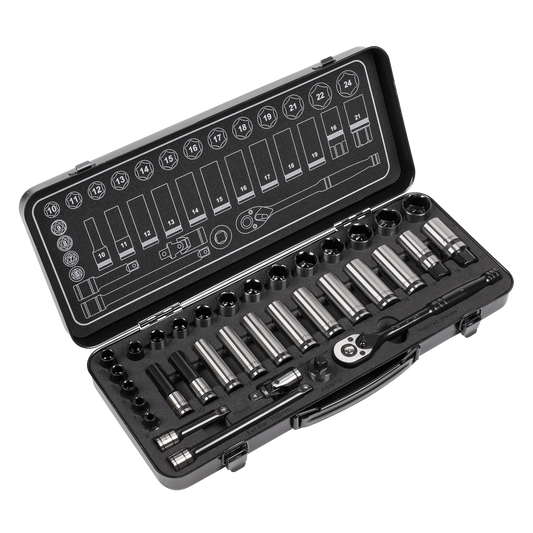 Sealey AK7971 Socket Set 34pc 3/8"Sq Drive WallDrive® Metric Premier Black