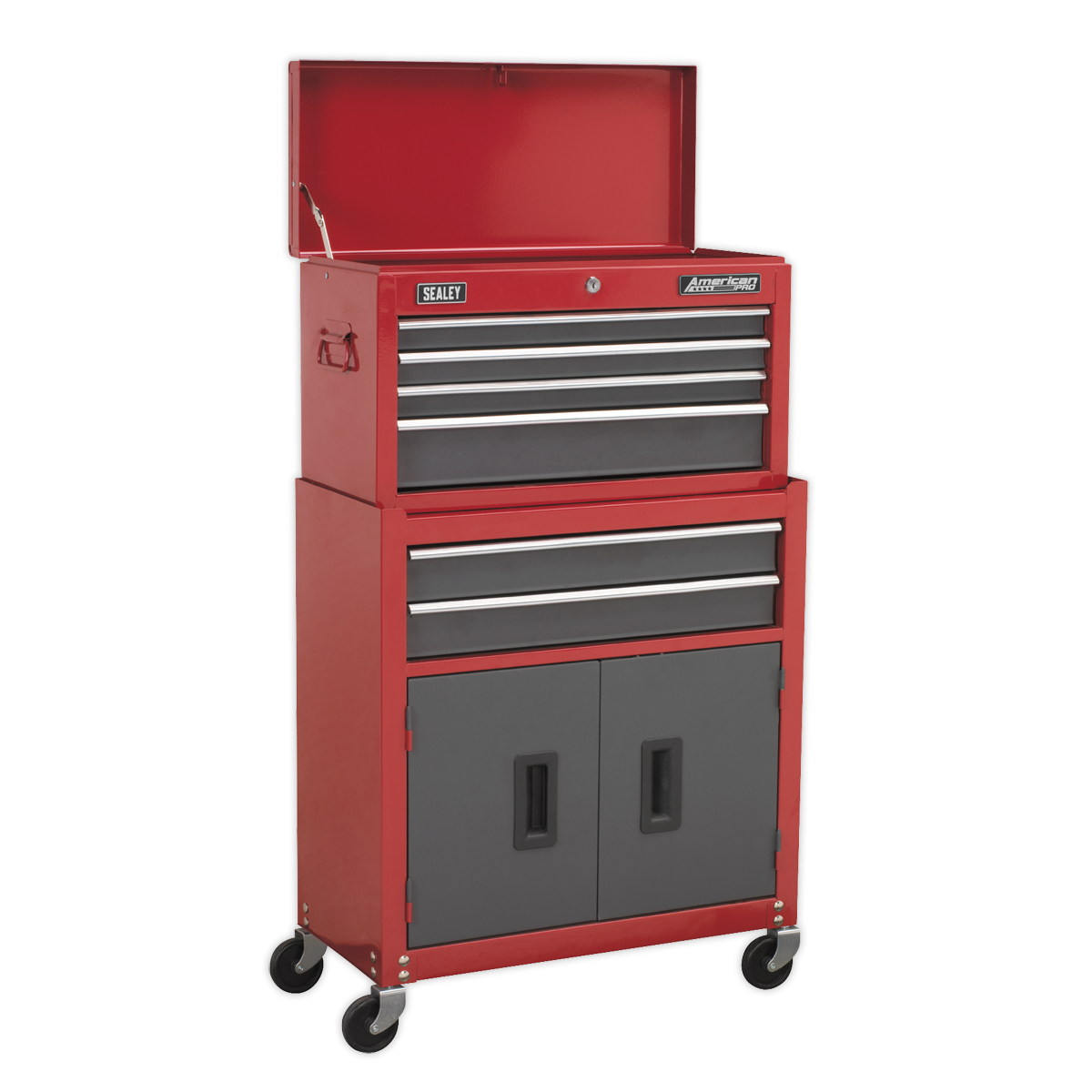 Sealey AP2200BBSTACK Topchest Mid-Box Tool Chest & Rollcab 9 Drawer Stack - Red