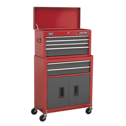 Sealey AP2200BBSTACK Topchest Mid-Box Tool Chest & Rollcab 9 Drawer Stack - Red