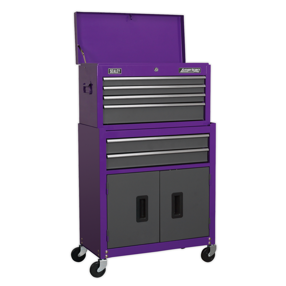 Sealey AP2200COMBOCP Topchest & Rollcab Combination 6 Drawer with Ball-Bearing Slides - Purple/Grey & 170pc Tool Kit