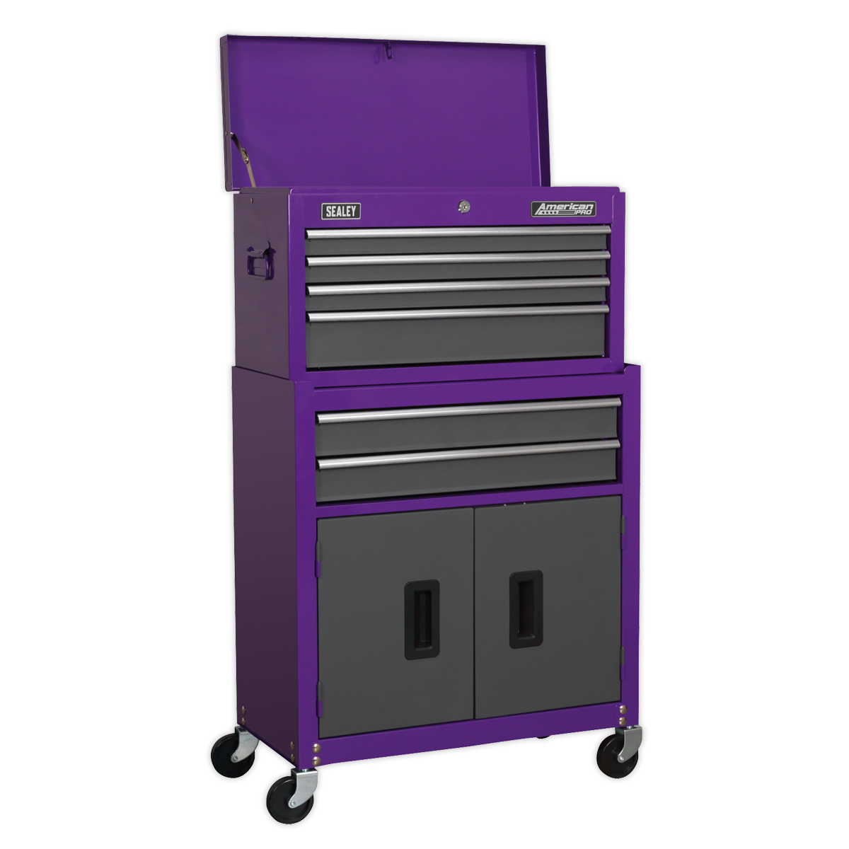 Sealey AP2200BBCPSTACK Topchest Mid-Box Tool Chest & Rollcab 9 Drawer Stack - Purple