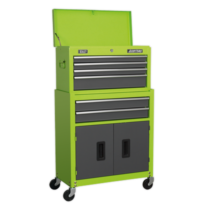 Sealey AP2200BBHVSTACK Topchest Mid-Box Tool Chest & Rollcab 9 Drawer Stack - Green