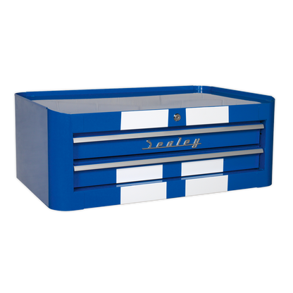 Sealey AP28COMBO2BWS Retro Style Topchest Mid-Box Tool Chest & Rollcab Combination 10 Drawer Blue/White Stripes