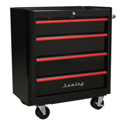 Sealey AP28COMBO2BR Retro Style Topchest Mid-Box Tool Chest & Rollcab Combination 10 Drawer - Black with Red Anodised Drawer Pulls