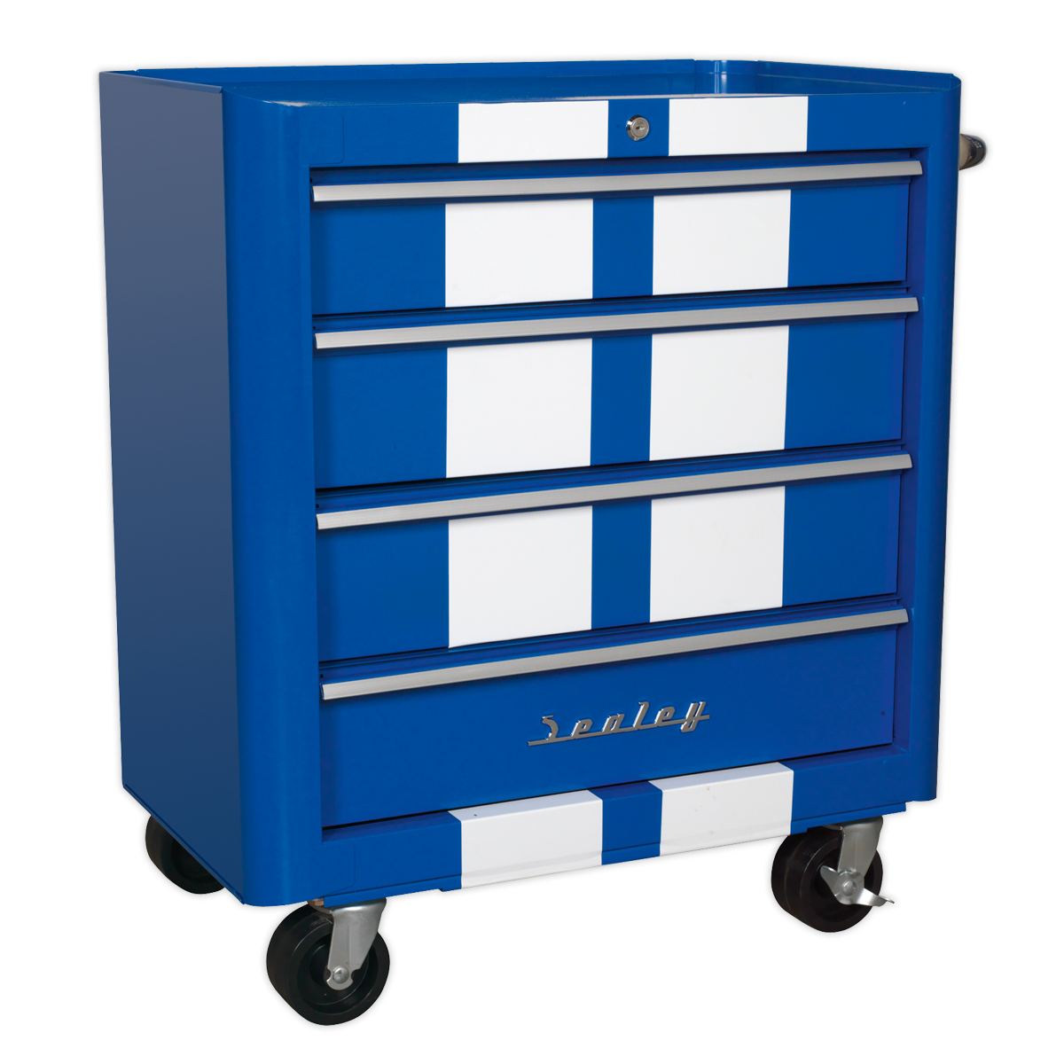 Sealey AP28COMBO2BWS Retro Style Topchest Mid-Box Tool Chest & Rollcab Combination 10 Drawer Blue/White Stripes