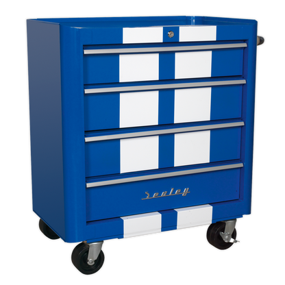 Sealey AP28COMBO2BWS Retro Style Topchest Mid-Box Tool Chest & Rollcab Combination 10 Drawer Blue/White Stripes