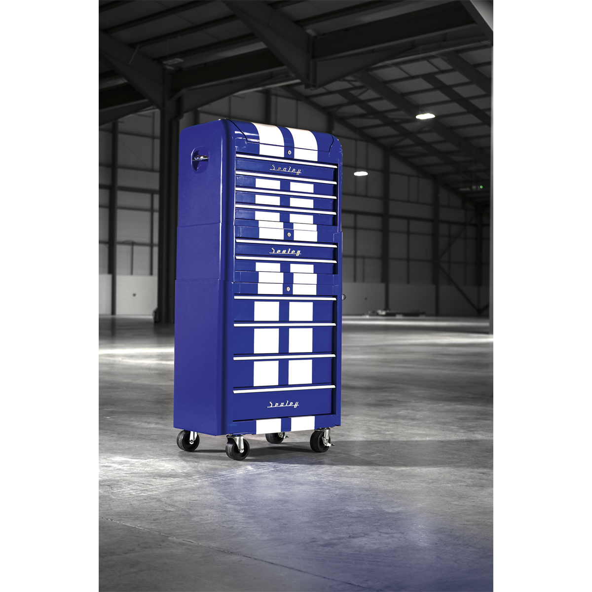 Sealey AP28COMBO2BWS Retro Style Topchest Mid-Box Tool Chest & Rollcab Combination 10 Drawer Blue/White Stripes