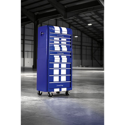 Sealey AP28COMBO2BWS Retro Style Topchest Mid-Box Tool Chest & Rollcab Combination 10 Drawer Blue/White Stripes