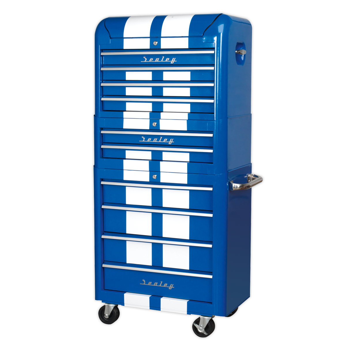 Sealey AP28COMBO2BWS Retro Style Topchest Mid-Box Tool Chest & Rollcab Combination 10 Drawer Blue/White Stripes