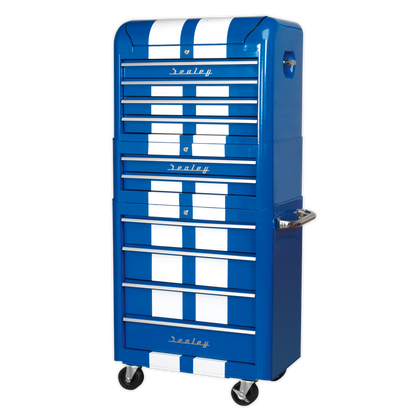 Sealey AP28COMBO2BWS Retro Style Topchest Mid-Box Tool Chest & Rollcab Combination 10 Drawer Blue/White Stripes