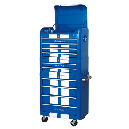 Sealey AP28COMBO2BWS Retro Style Topchest Mid-Box Tool Chest & Rollcab Combination 10 Drawer Blue/White Stripes