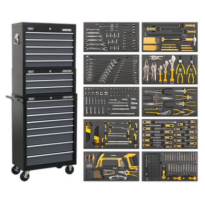 Sealey AP35TBCOMBO Tool Chest Combination 16 Drawer with Ball-Bearing Slides - Black/Grey & 468pc Tool Kit