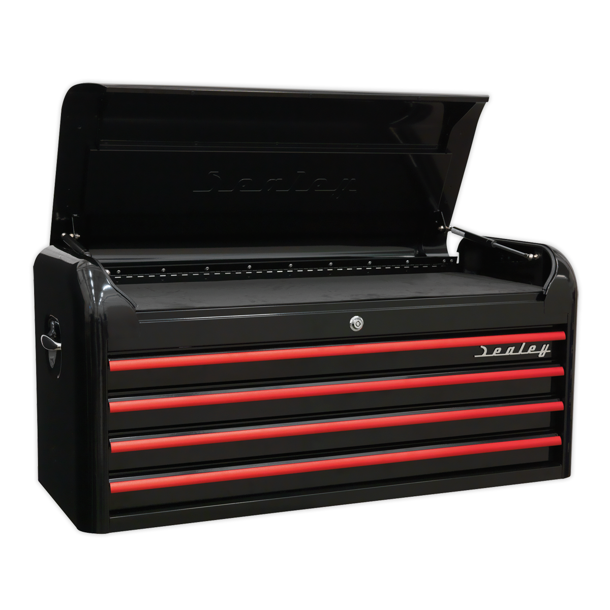 Sealey AP41COMBOBR Retro Style Wide Topchest & Rollcab Combination 10 Drawer-Black with Red Anodised Drawer Pulls