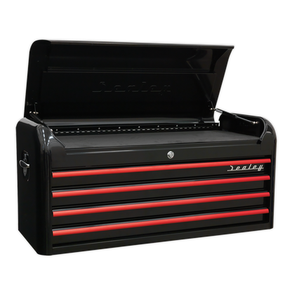 Sealey AP41COMBOBR Retro Style Wide Topchest & Rollcab Combination 10 Drawer-Black with Red Anodised Drawer Pulls