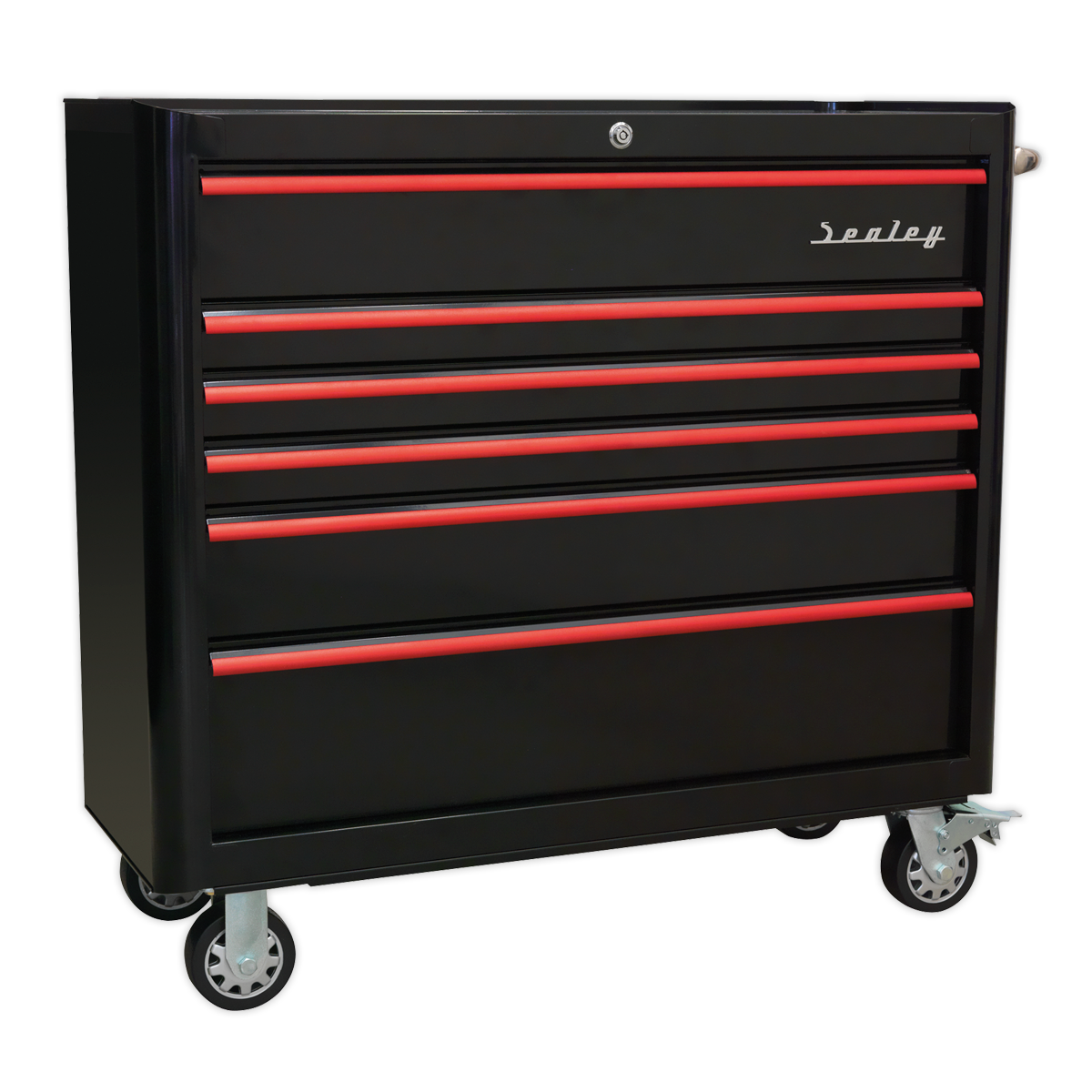 Sealey AP41COMBOBR Retro Style Wide Topchest & Rollcab Combination 10 Drawer-Black with Red Anodised Drawer Pulls