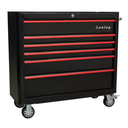 Sealey AP41COMBOBR Retro Style Wide Topchest & Rollcab Combination 10 Drawer-Black with Red Anodised Drawer Pulls