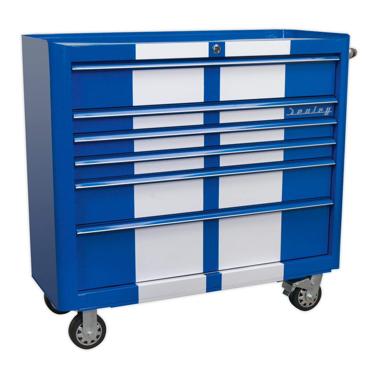 Sealey AP41COMBOBWS Retro Style Wide Topchest & Rollcab Combination 10 Drawer Blue/White Stripes