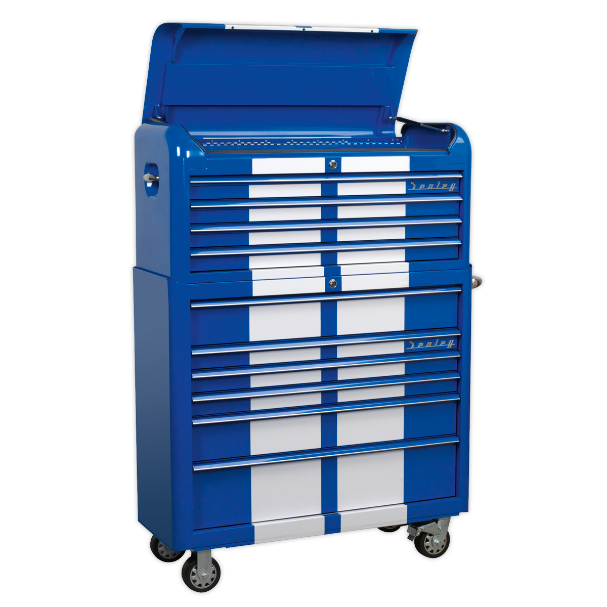 Sealey AP41COMBOBWS Retro Style Wide Topchest & Rollcab Combination 10 Drawer Blue/White Stripes