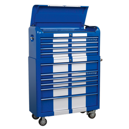 Sealey AP41COMBOBWS Retro Style Wide Topchest & Rollcab Combination 10 Drawer Blue/White Stripes