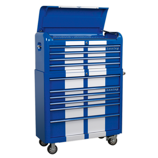 Sealey AP41COMBOBWS Retro Style Wide Topchest & Rollcab Combination 10 Drawer Blue/White Stripes