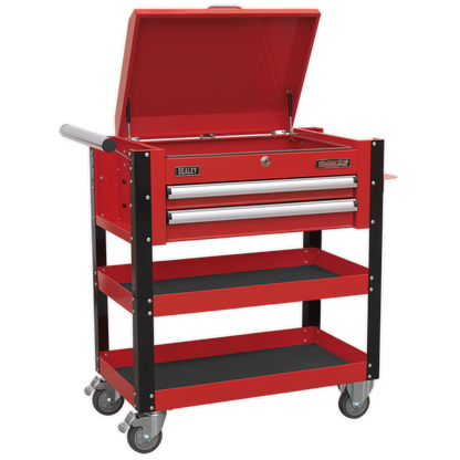 Sealey AP760M Heavy-Duty Mobile Tool & Parts Trolley 2 Drawers & Lockable Top - Red