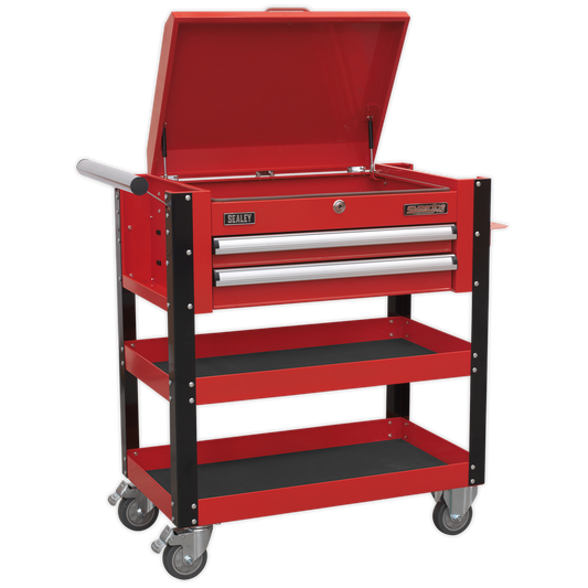 Sealey AP760M Heavy-Duty Mobile Tool & Parts Trolley 2 Drawers & Lockable Top - Red