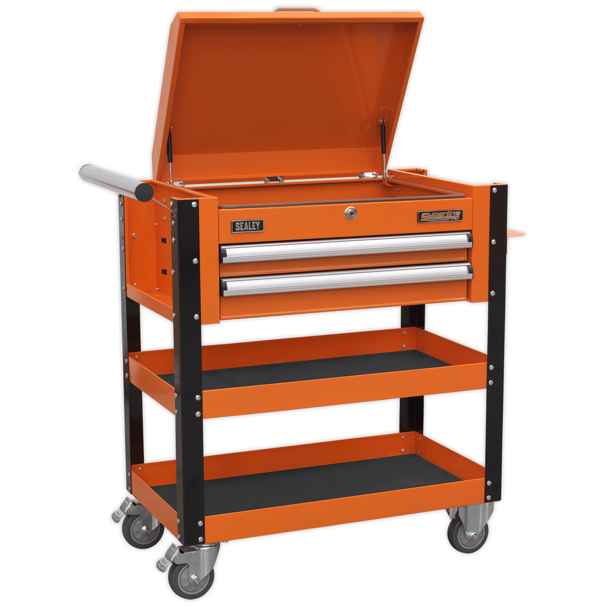 Sealey AP760MO Heavy-Duty Mobile Tool & Parts Trolley 2 Drawers & Lockable Top - Orange