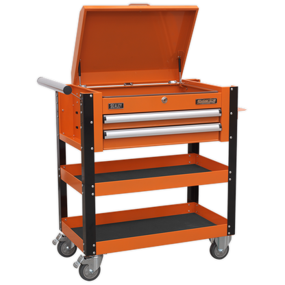 Sealey AP760MO Heavy-Duty Mobile Tool & Parts Trolley 2 Drawers & Lockable Top - Orange