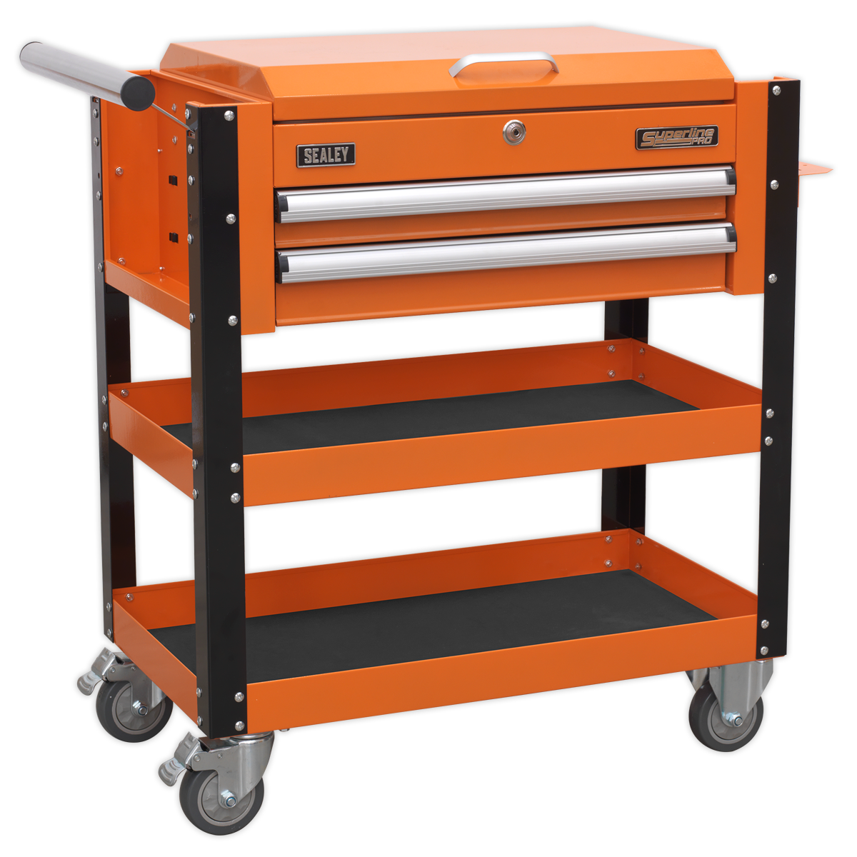 Sealey AP760MO Heavy-Duty Mobile Tool & Parts Trolley 2 Drawers & Lockable Top - Orange