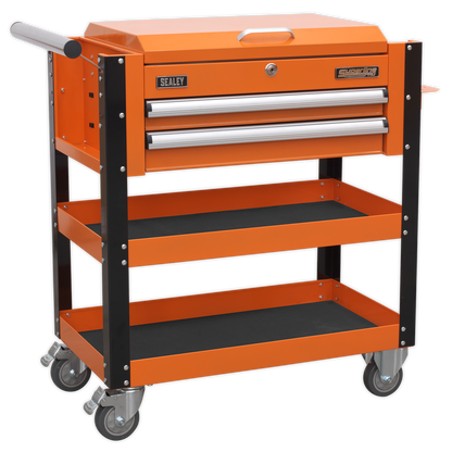 Sealey AP760MO Heavy-Duty Mobile Tool & Parts Trolley 2 Drawers & Lockable Top - Orange