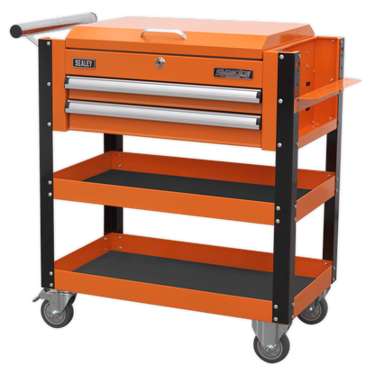 Sealey AP760MO Heavy-Duty Mobile Tool & Parts Trolley 2 Drawers & Lockable Top - Orange