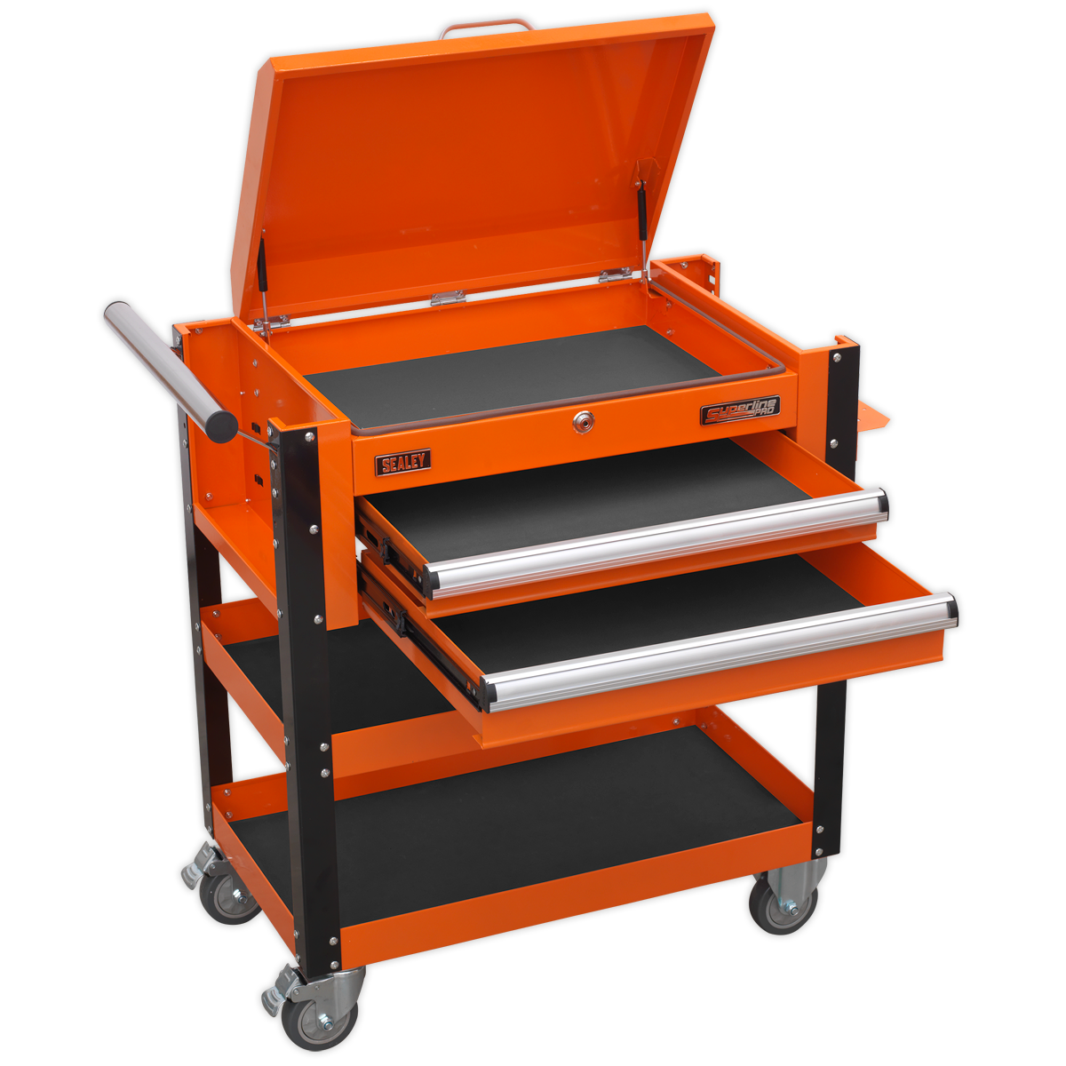 Sealey AP760MO Heavy-Duty Mobile Tool & Parts Trolley 2 Drawers & Lockable Top - Orange