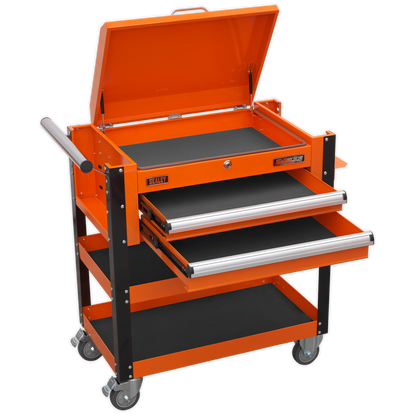 Sealey AP760MO Heavy-Duty Mobile Tool & Parts Trolley 2 Drawers & Lockable Top - Orange