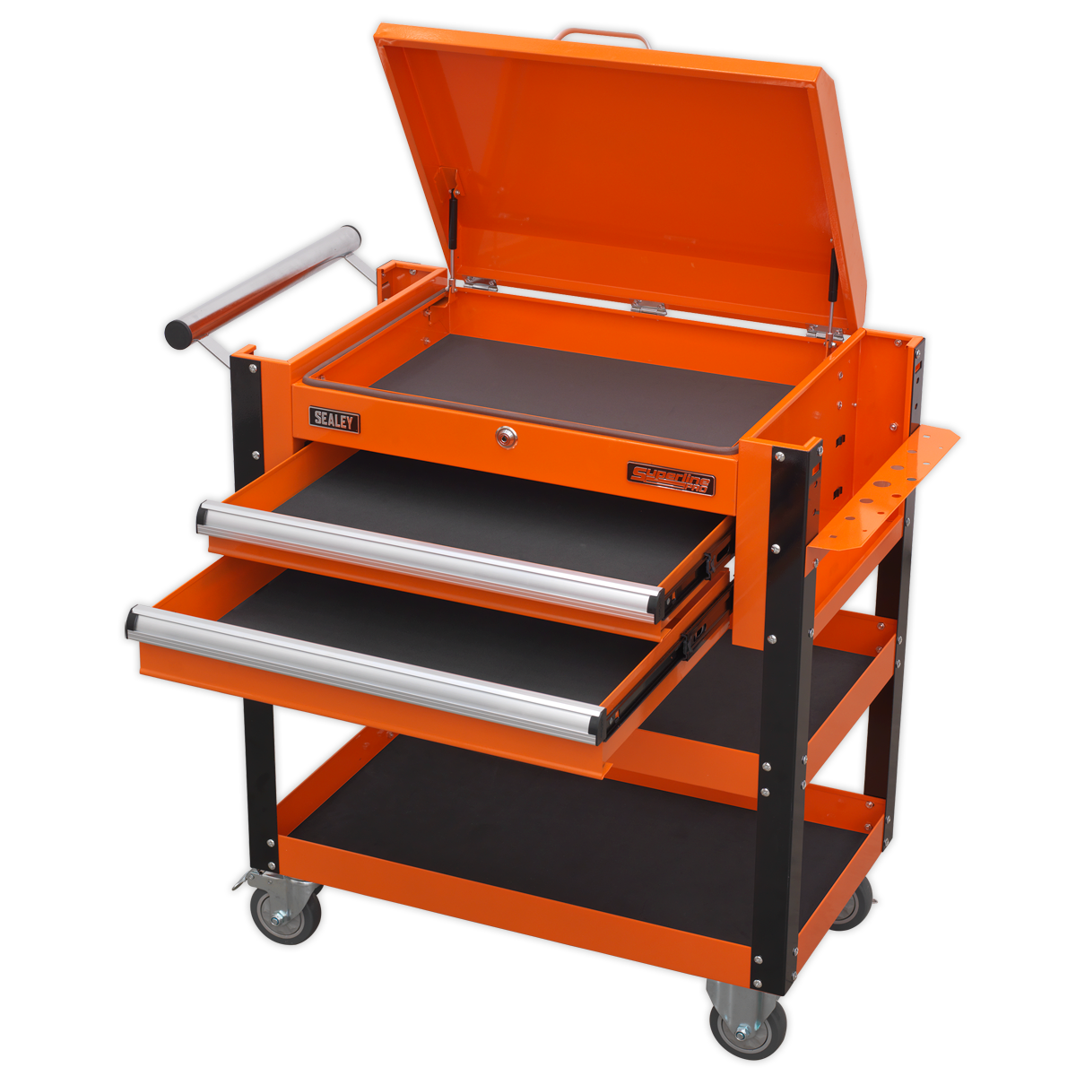 Sealey AP760MO Heavy-Duty Mobile Tool & Parts Trolley 2 Drawers & Lockable Top - Orange