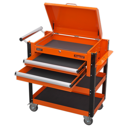 Sealey AP760MO Heavy-Duty Mobile Tool & Parts Trolley 2 Drawers & Lockable Top - Orange