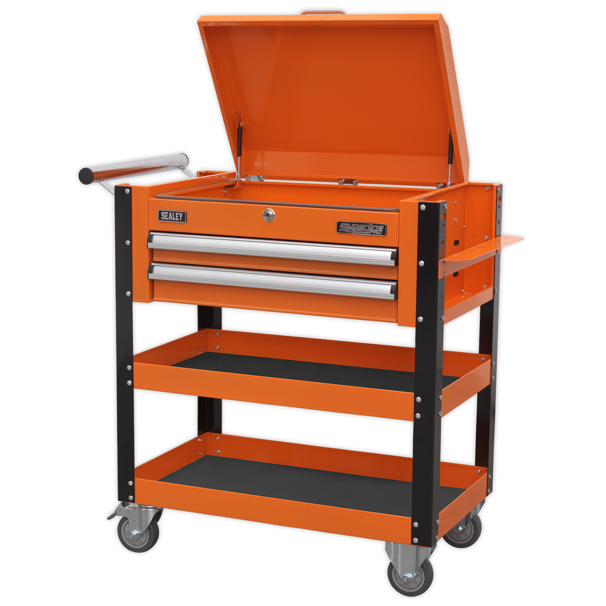 Sealey AP760MO Heavy-Duty Mobile Tool & Parts Trolley 2 Drawers & Lockable Top - Orange